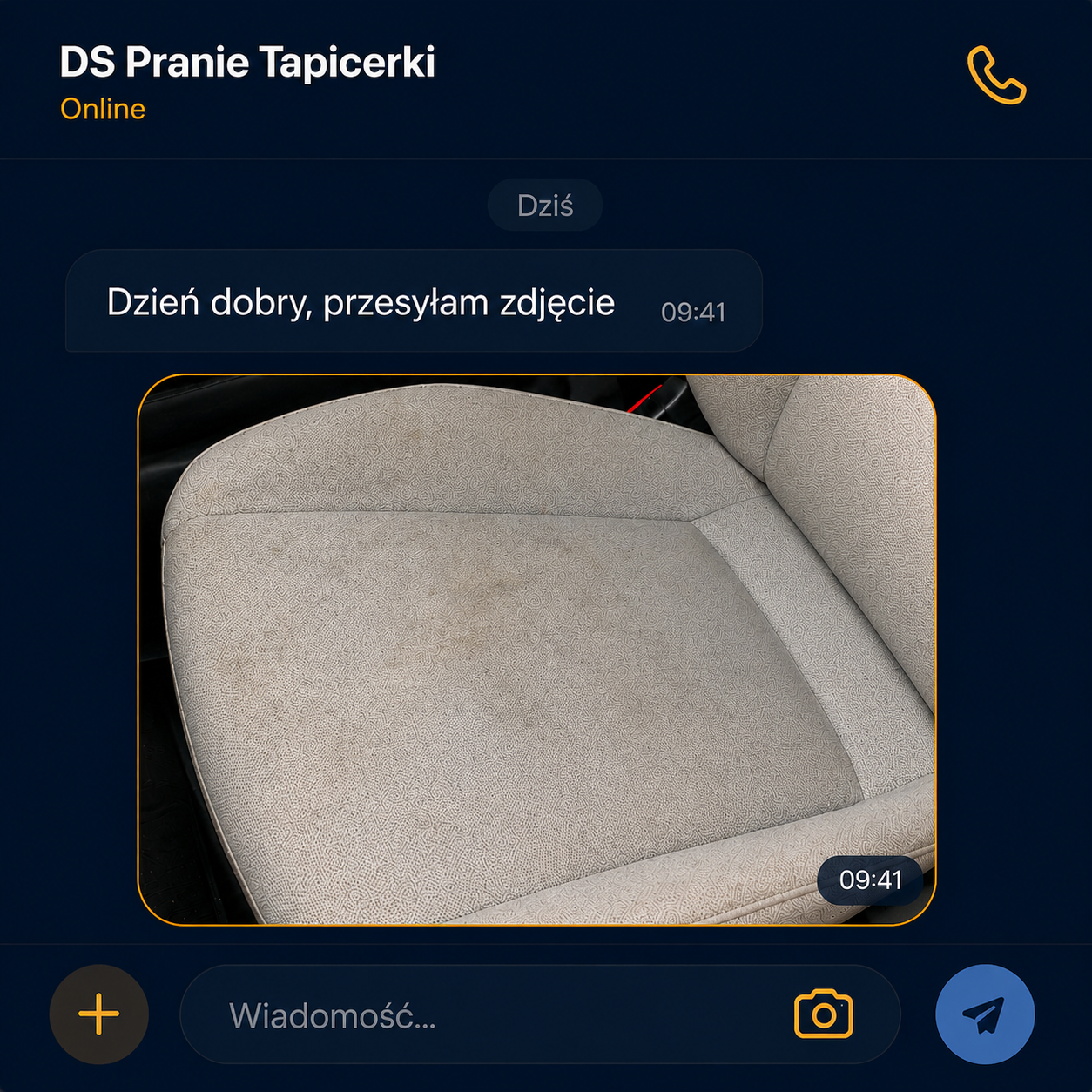 Wysłanie zdjęcia tapicerki w wiadomości